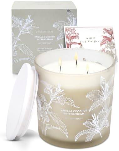 Vela Aromática de Coco y Vainilla | Gran Vela de Soja de 3 Mechas de 14.5oz | Vela de Cupcake de Vainilla | Regalo Ideal para Mujeres y Hombres - imagen 6