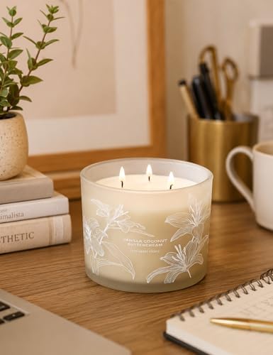 Vela Aromática de Coco y Vainilla | Gran Vela de Soja de 3 Mechas de 14.5oz | Vela de Cupcake de Vainilla | Regalo Ideal para Mujeres y Hombres - imagen 7