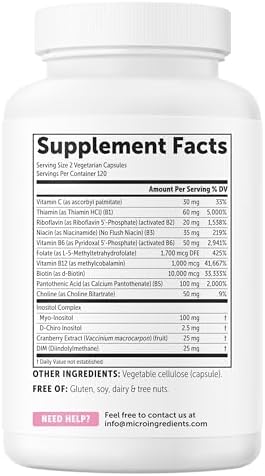 Complejo B Metilado para Mujeres Micro Ingredients, 240 Cápsulas Vegetarianas | Vitaminas B Activadas con Metilfolato, Metil B12, DIM y Complejo de - imagen 8