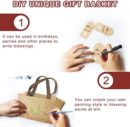Cestas de Regalo KEVTVEK Más Grandes, Paquete de 6 Cestas de Kraft Resistentes con Asa, Incluye 6 Bolsas de Plástico, 6 Lazos y Etiquetas, Perfectas - imagen 5