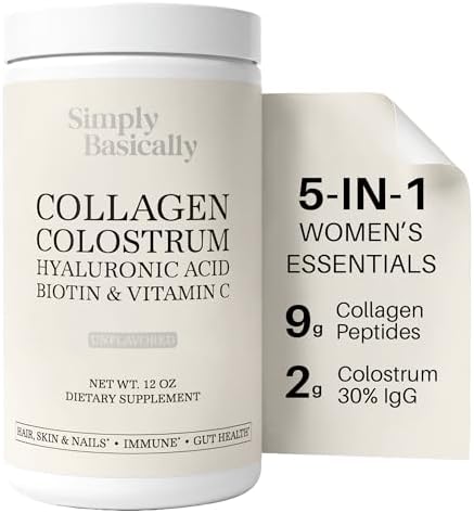 Simply Basically Polvo de Colostrum y Péptidos de Colágeno con Biotina, Ácido Hialurónico y Vitamina C | Suplemento para Salud Digestiva, Inmunidad y - imagen 1