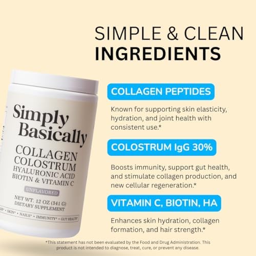 Simply Basically Polvo de Colostrum y Péptidos de Colágeno con Biotina, Ácido Hialurónico y Vitamina C | Suplemento para Salud Digestiva, Inmunidad y - imagen 6