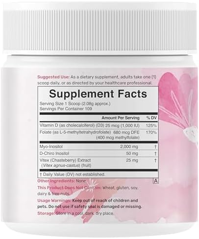 Suplemento en Polvo de Myo-Inositol y D-Chiro Inositol para Mujeres | Relación 40:1 con Metilfolato, Vitamina D3 y Vitex | Apoya el Equilibrio - imagen 6