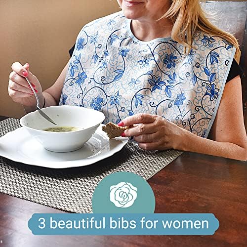Bibs Celley para Adultos, Paquete de 3, Con Capturador de Migas, Lavables y Reutilizables, Protectores de Ropa para Mujeres Mayores - imagen 2