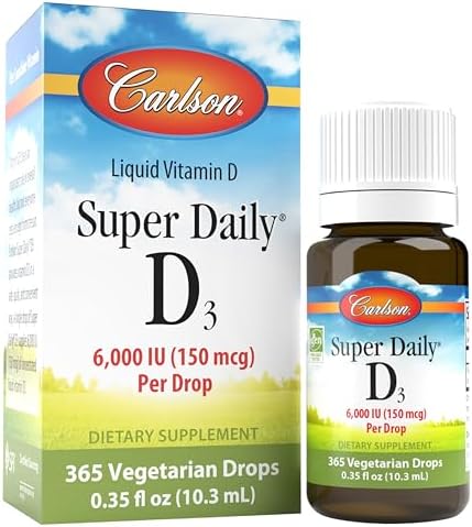 Carlson - Super Daily D3, 6000 IU (150 mcg) por Gota, Vitamina D3 Líquida, Suministro para 1 Año, No GMO, Sin Sabor, 365 Gotas Vegetarianas (10.3 mL) - imagen 1