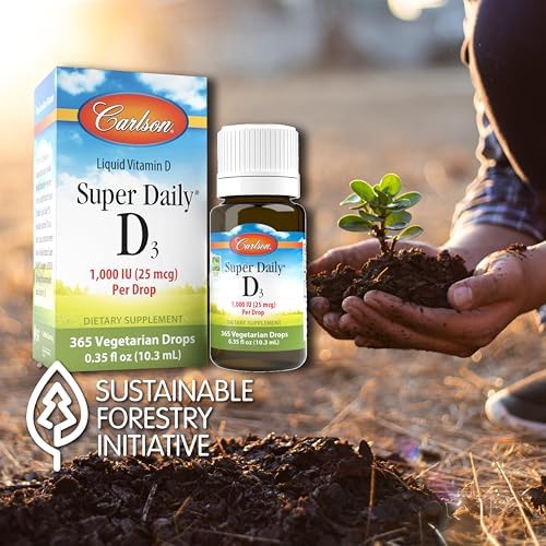 Carlson - Super Daily D3, 6000 IU (150 mcg) por Gota, Vitamina D3 Líquida, Suministro para 1 Año, No GMO, Sin Sabor, 365 Gotas Vegetarianas (10.3 mL) - imagen 3