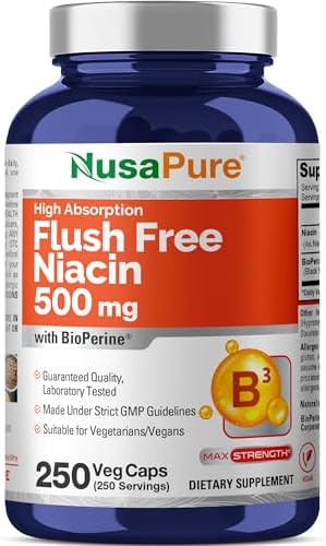 NusaPure Niacina Sin Enrojecimiento - 500 mg - 250 Cápsulas - Apta para Vegetarianos/Veganos, No GMO - imagen 1