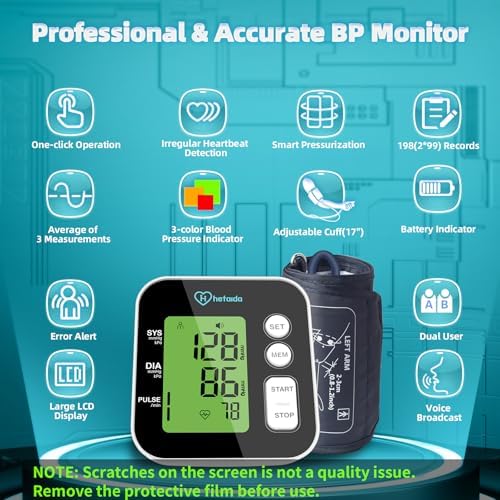 Monitor de Presión Arterial Digital para Brazo, Máquina Hablante con Memoria de 2x99 Lecturas, Manguito Ajustable 8.7-16.5, Pantalla LCD Grande - imagen 3