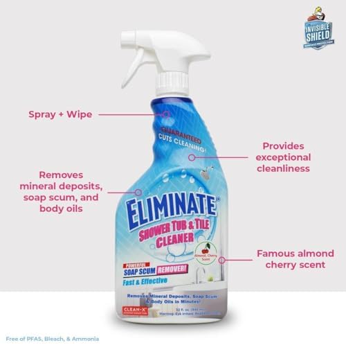 Limpiador para Ducha, Bañera y Azulejos Clean-X Eliminate - 32 fl oz - Elimina residuos de jabón y minerales de agua dura - UNELKO Invisible Shield - imagen 2