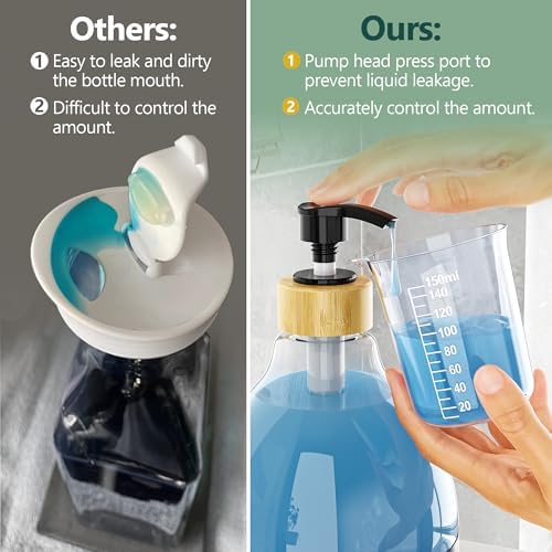 Dispensador de detergente líquido Moforoco con bandeja de bambú, 2 paquetes de 64 oz, dispensador de suavizante con bomba y etiquetas para - imagen 3