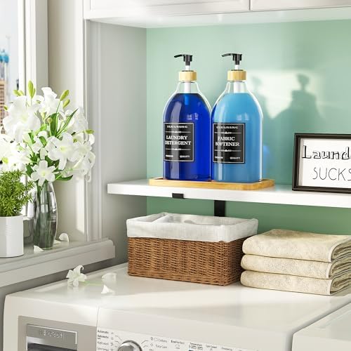 Dispensador de detergente líquido Moforoco con bandeja de bambú, 2 paquetes de 64 oz, dispensador de suavizante con bomba y etiquetas para - imagen 4