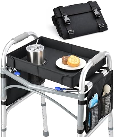 Bandeja FANGSUN para Andador Plegable – Bandeja con Bolsillos Laterales y Porta Vaso, a Prueba de Derrames, Fácil de Instalar, Compatible con - imagen 1