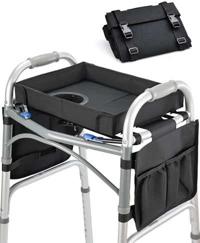 Bandeja FANGSUN para Andador Plegable – Bandeja con Bolsillos Laterales y Porta Vaso, a Prueba de Derrames, Fácil de Instalar, Compatible con - imagen 8