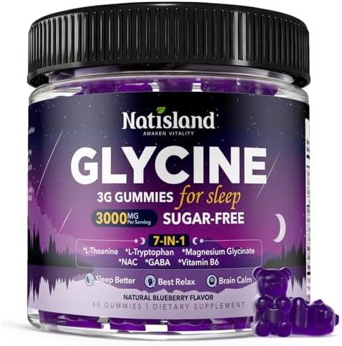 Gomitas de Glycine para Dormir, Suplementos de 3g con NAC, Magnesio, L-Theanina, GABA, L Triptófano, B6, Sin Melatonina, Sin Azúcar, Veganas, Sabor - imagen 1