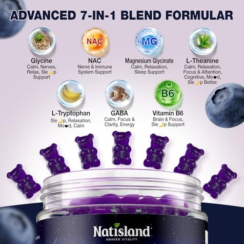 Gomitas de Glycine para Dormir, Suplementos de 3g con NAC, Magnesio, L-Theanina, GABA, L Triptófano, B6, Sin Melatonina, Sin Azúcar, Veganas, Sabor - imagen 5