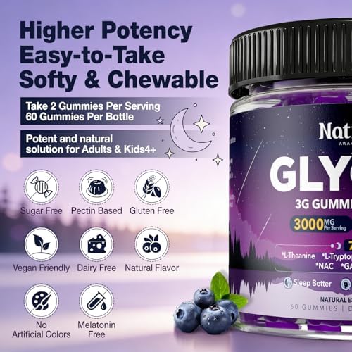 Gomitas de Glycine para Dormir, Suplementos de 3g con NAC, Magnesio, L-Theanina, GABA, L Triptófano, B6, Sin Melatonina, Sin Azúcar, Veganas, Sabor - imagen 8