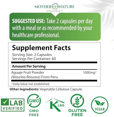 Cápsulas Aguaje Curves de Mother Nature para Mujeres, 1000mg (120ct), Aguaje Natural de Perú para Salud Femenina, Balance Hormonal y Mejora de - imagen 3
