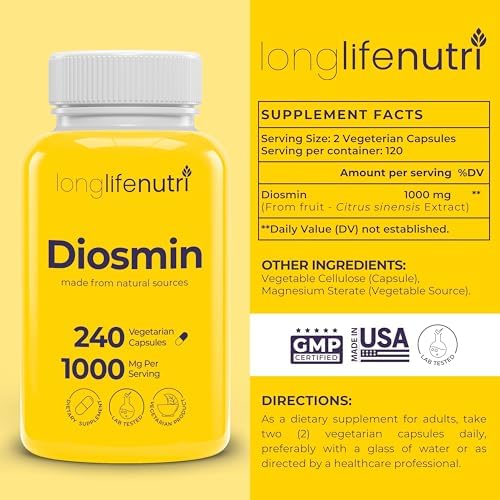 Diosmina 1000mg Fórmula Avanzada - 240 Cápsulas para Apoyo a la Salud Circulatoria, Suministro para 4 Meses, No GMO, Hecho en EE. UU. - Suplemento - imagen 2