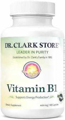 Suplemento de Vitamina B1 (Tiamina) 400mg de Dr. Clark - Apoyo al Sistema Nervioso y Metabolismo Energético, Libre de Gluten y Lácteos - 100 Cápsulas - imagen 1