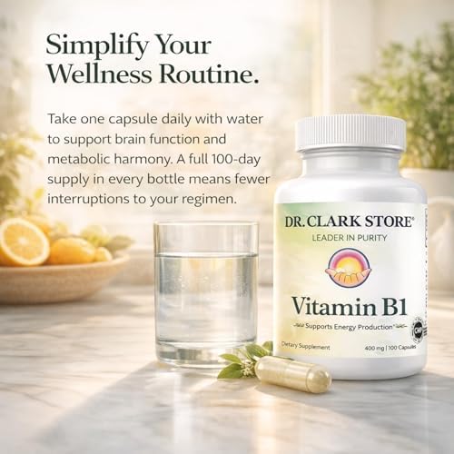 Suplemento de Vitamina B1 (Tiamina) 400mg de Dr. Clark - Apoyo al Sistema Nervioso y Metabolismo Energético, Libre de Gluten y Lácteos - 100 Cápsulas - imagen 5