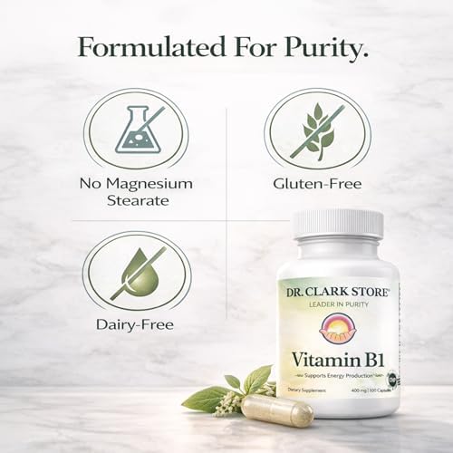 Suplemento de Vitamina B1 (Tiamina) 400mg de Dr. Clark - Apoyo al Sistema Nervioso y Metabolismo Energético, Libre de Gluten y Lácteos - 100 Cápsulas - imagen 6