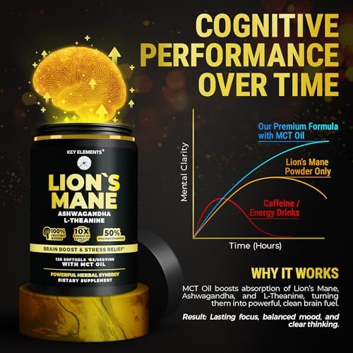 Cápsulas Orgánicas de Lion's Mane de KEY ELEMENTS con Aceite MCT para Apoyo Cerebral y Enfoque Relajado - Extracto de Lion's Mane con Ashwagandha y - imagen 4