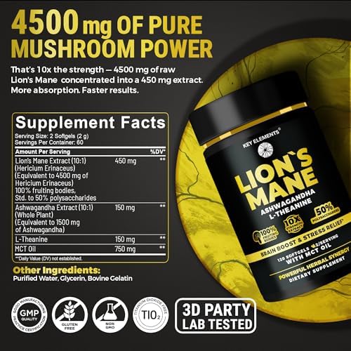 Cápsulas Orgánicas de Lion's Mane de KEY ELEMENTS con Aceite MCT para Apoyo Cerebral y Enfoque Relajado - Extracto de Lion's Mane con Ashwagandha y - imagen 6