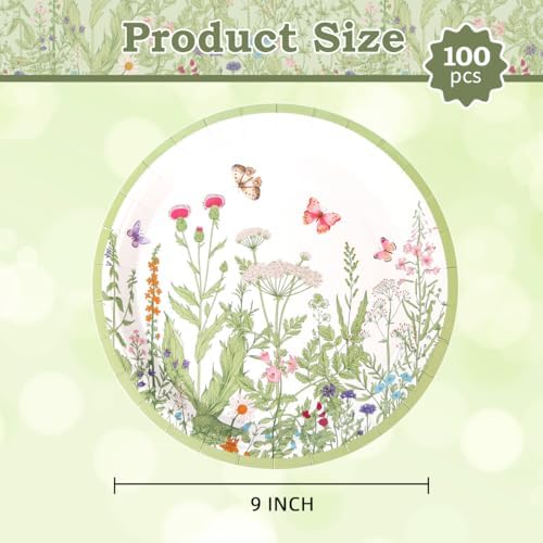 Platos de Papel Florales BHHQHH de 9 pulgadas - 100 piezas desechables para Fiestas de Cumpleaños, Bodas, Baby Shower y Más - imagen 2