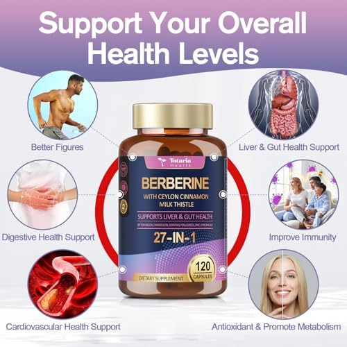 Suplemento de Berberina con Canela de Ceilán y Cardo Mariano - Fórmula Natural GLP-1, Berberina Plus para Salud Hepática y Digestiva, Inmunidad, - imagen 3
