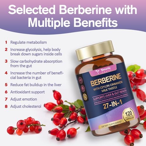 Suplemento de Berberina con Canela de Ceilán y Cardo Mariano - Fórmula Natural GLP-1, Berberina Plus para Salud Hepática y Digestiva, Inmunidad, - imagen 7
