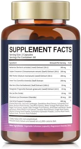 Suplemento de Berberina con Canela de Ceilán y Cardo Mariano - Fórmula Natural GLP-1, Berberina Plus para Salud Hepática y Digestiva, Inmunidad, - imagen 8