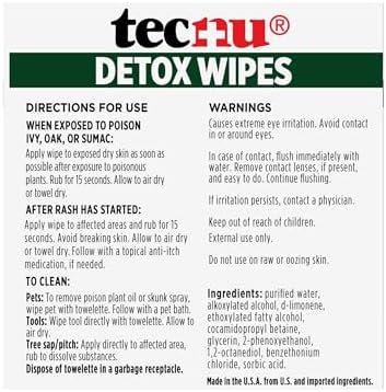 Toallitas Detox Tecnu, 18 piezas. Toallitas grandes para aliviar la hiedra venenosa, eliminan el aceite causante de erupciones, sin agua, también - imagen 3