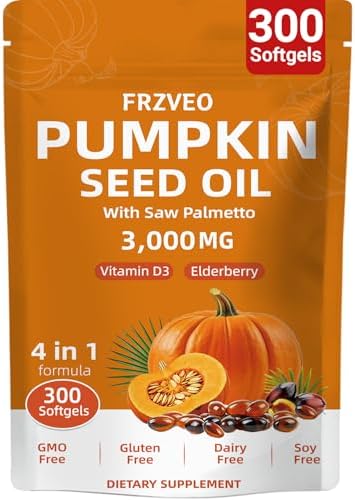Aceite de Semilla de Calabaza FRZVEO 300 Cápsulas Prensado en Frío con Saw Palmetto, Vitamina D3 y Saúco – Apoya Salud Prostática, Capilar y Urinaria - imagen 1