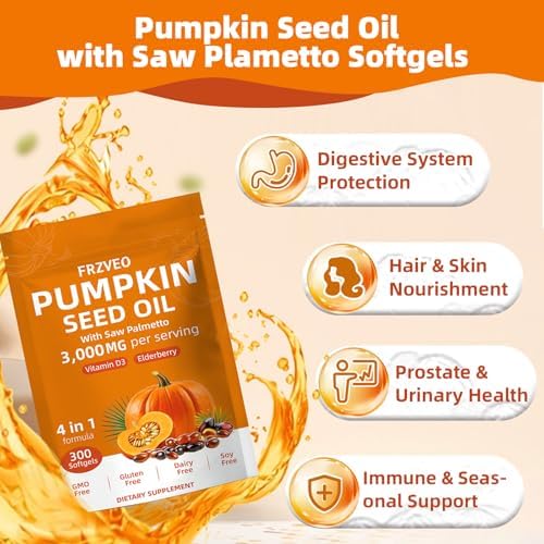 Aceite de Semilla de Calabaza FRZVEO 300 Cápsulas Prensado en Frío con Saw Palmetto, Vitamina D3 y Saúco – Apoya Salud Prostática, Capilar y Urinaria - imagen 2