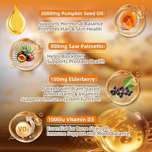 Aceite de Semilla de Calabaza FRZVEO 300 Cápsulas Prensado en Frío con Saw Palmetto, Vitamina D3 y Saúco – Apoya Salud Prostática, Capilar y Urinaria - imagen 3