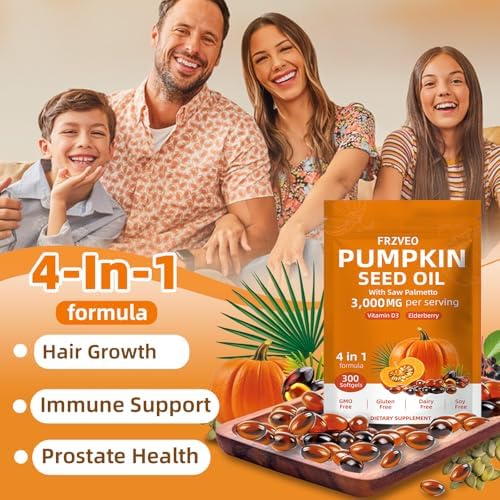 Aceite de Semilla de Calabaza FRZVEO 300 Cápsulas Prensado en Frío con Saw Palmetto, Vitamina D3 y Saúco – Apoya Salud Prostática, Capilar y Urinaria - imagen 6