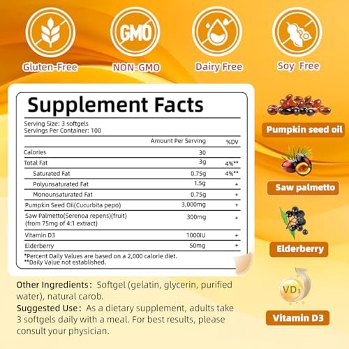 Aceite de Semilla de Calabaza FRZVEO 300 Cápsulas Prensado en Frío con Saw Palmetto, Vitamina D3 y Saúco – Apoya Salud Prostática, Capilar y Urinaria - imagen 7