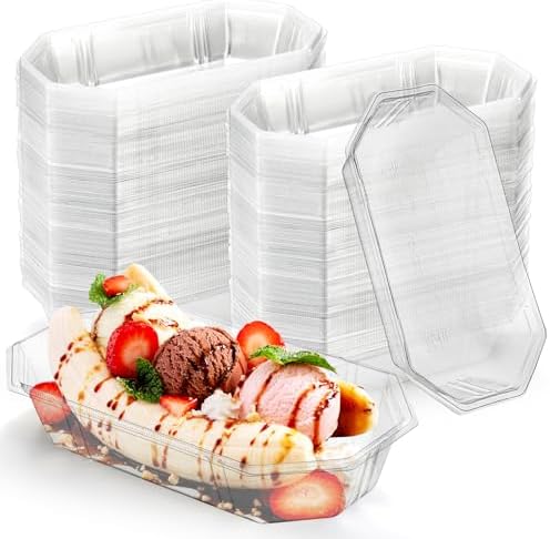 ZOOFOX 200 Piezas Platos Desechables para Banana Split, 12 oz, Bowls de Plástico PET Transparentes para Postres, Bodas, Catering y Fiestas - imagen 1