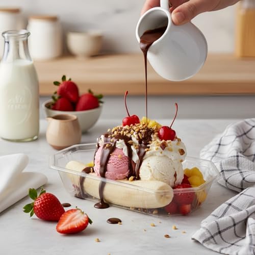 ZOOFOX 200 Piezas Platos Desechables para Banana Split, 12 oz, Bowls de Plástico PET Transparentes para Postres, Bodas, Catering y Fiestas - imagen 6
