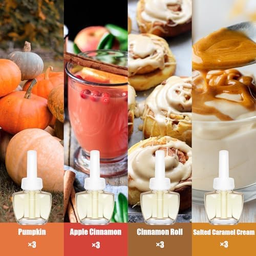 Recargas de Ambientador Enchufable, Calabaza, Manzana Canela, Rollito de Canela, Crema de Caramelo Salado, 7.92 Fl Oz, 12 Piezas, Compatible con Air - imagen 3