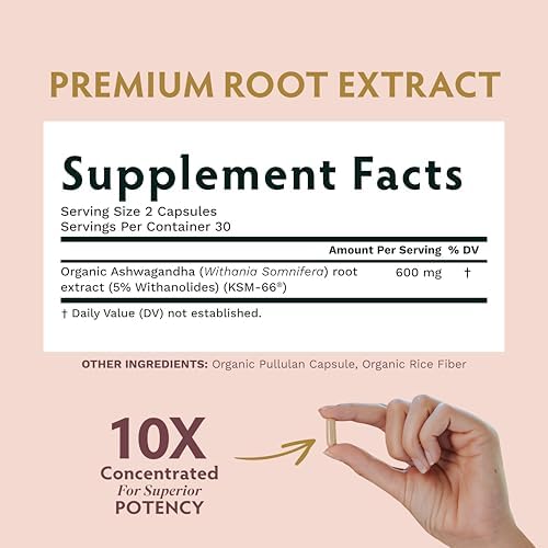 TRIBE ORGANICS Suplemento Ayurvédico Vegano de Ashwagandha KSM 66 en Polvo Orgánico - Apoyo para el Enfoque y el Ánimo, 600mg, 60 Cápsulas - imagen 3