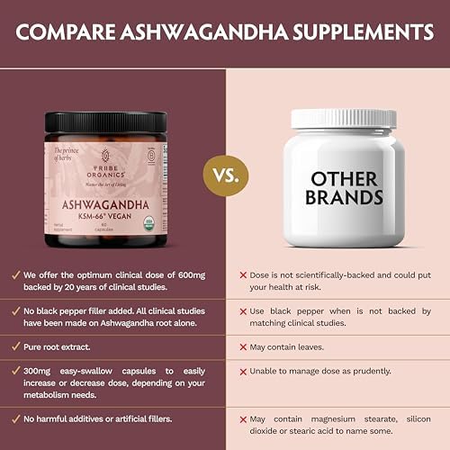 TRIBE ORGANICS Suplemento Ayurvédico Vegano de Ashwagandha KSM 66 en Polvo Orgánico - Apoyo para el Enfoque y el Ánimo, 600mg, 60 Cápsulas - imagen 6