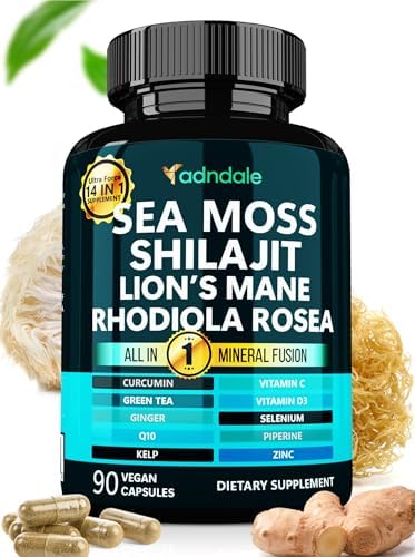 Combo Adndale SeaMoss y Shilajit - Paquete de Musgo Marino y Shilajit con Cápsulas de Lion's Mane, CoQ10 y Rhodiola Rosea - 90 Cápsulas - imagen 1