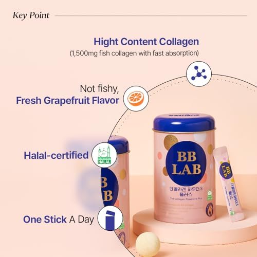 BB LAB Polvo de Colágeno S Plus Halal, Suplemento en Stick de Colágeno Marino, Péptidos de Pescado, Vitamina C, Sabor Toronja, Absorción Rápida - imagen 2