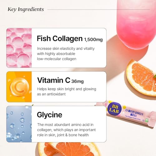 BB LAB Polvo de Colágeno S Plus Halal, Suplemento en Stick de Colágeno Marino, Péptidos de Pescado, Vitamina C, Sabor Toronja, Absorción Rápida - imagen 4
