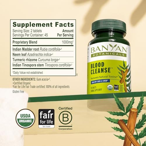 Banyan Botanicals Suplemento Orgánico para Limpiar la Sangre – Piel Clara con Neem y Manjistha – Detox Natural del Hígado y Drenaje Linfático – 90 - imagen 4