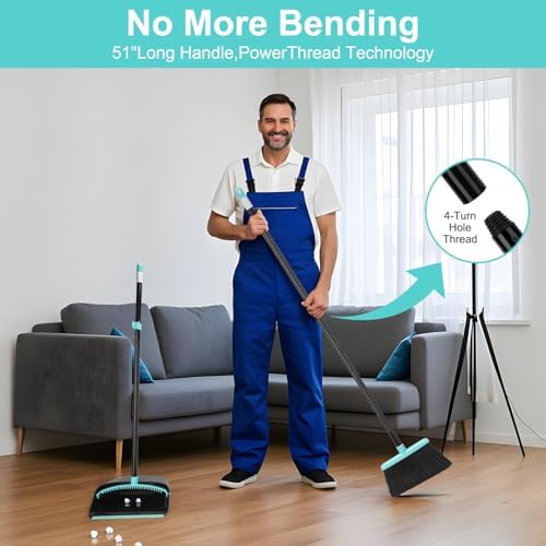 Set de Escoba y Recogedor Mejorado, Escoba con Mango Extensible de 52, Recogedor Autolimpiante para Pelo de Mascotas, Ideal para Hogar, Cocina y - imagen 3
