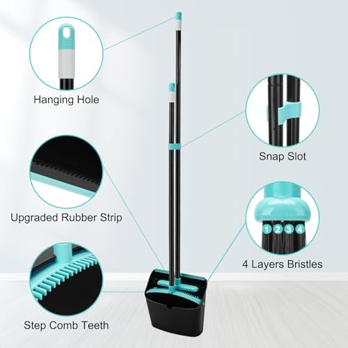 Set de Escoba y Recogedor Mejorado, Escoba con Mango Extensible de 52, Recogedor Autolimpiante para Pelo de Mascotas, Ideal para Hogar, Cocina y - imagen 6