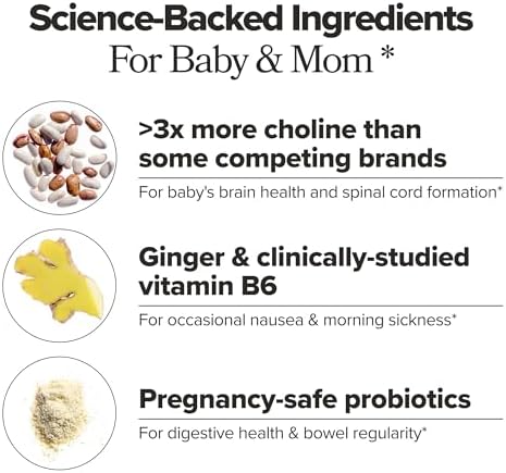 Cápsulas de Multivitamínico Prenatal + Probiótico O Positiv PREGGO – Fórmula Avanzada con Folato, Colina, Omega-3, Vitaminas y Minerales – 30 - imagen 3