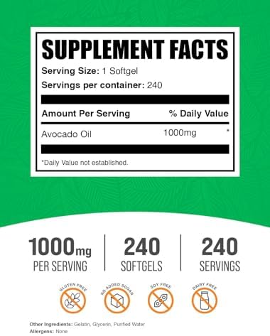 BulkSupplements.com Aceite de Aguacate 1000mg en Cápsulas - Suplemento de Aceite de Aguacate, 240 Cápsulas, Libre de Gluten y Soja - imagen 2